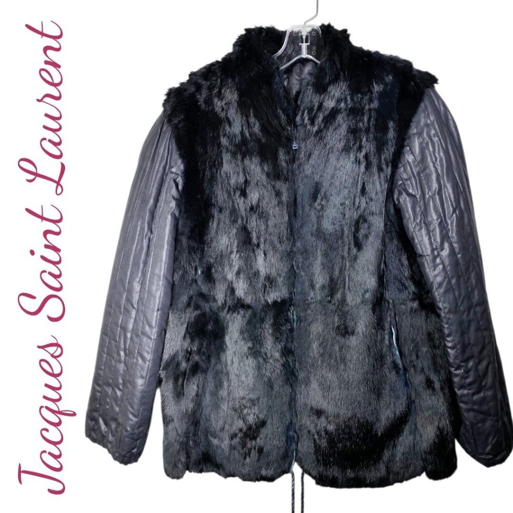 JACQUES SAINT LAURENT VINTAGE 80’S REVERSIBLE BLACK FAUX‎ FUR JACKET, SIZE SMALL